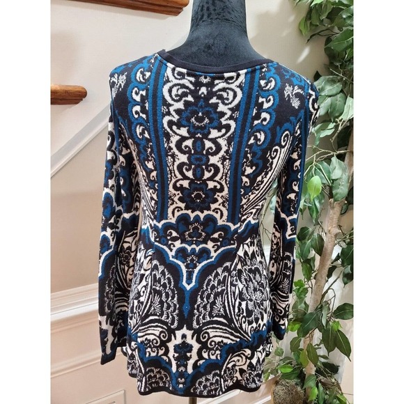 Style & Co Blue White Cotton Round Neck Long Sleeve Pullover Knit Sweater Small - Picture 7 of 8